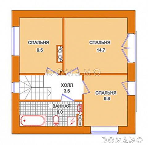 Проект компактного дома с террасой / План 2 этажа