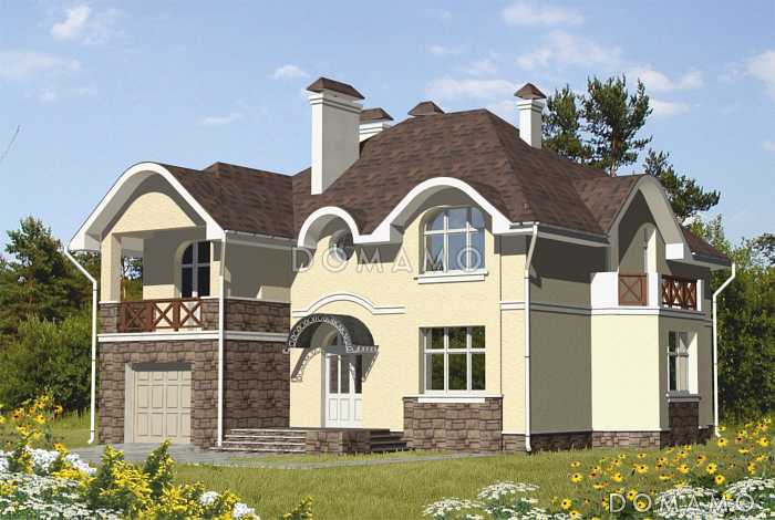 Проект дома из кирпича с гаражом для одной машины