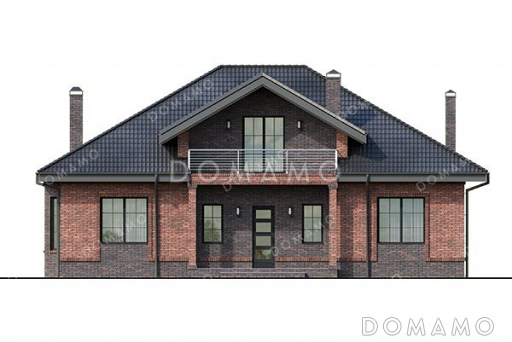 Проект одноэтажного дома с мансардой, большой гостиной и террасой / Фасад 1