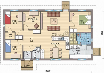 Проект каркасного дома с нестандартной двускатной крышей / План 1 этажа