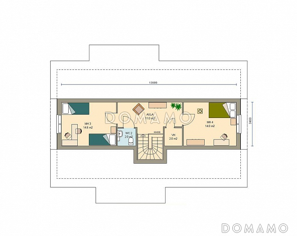 Проект двухэтажного каркасного дома / План мансардного этажа