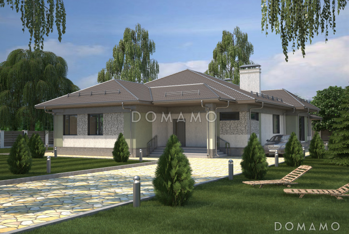 Проект большого одноэтажного дома с крытой террасой