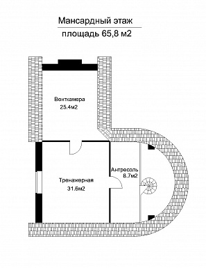 Проект бассейна под шатровой кровлей, с подвалом и тренажерной в мансарде / План мансардного этажа