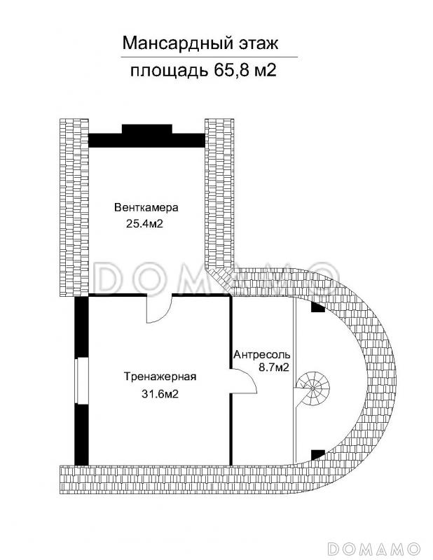 Проект бассейна под шатровой кровлей, с подвалом и тренажерной в мансарде / План мансардного этажа