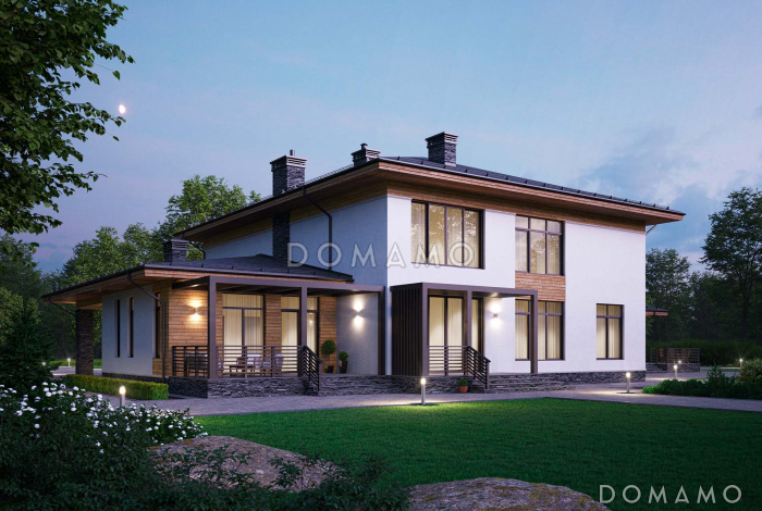 Проект особняка с 4 спальнями, спа-зоной, кинотеатром, верандой, навесом для авто