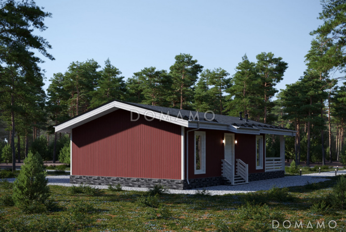 Проект каркасного дома с двумя спальнями и крытой террасой