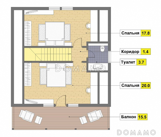 Проект каркасного дома 8х8 / План мансардного этажа