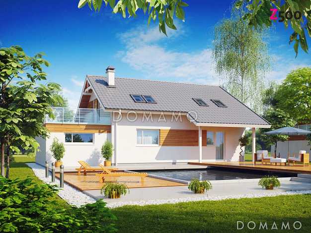 Проект одноэтажного мансардного дома из кирпича с террасой над гаражом