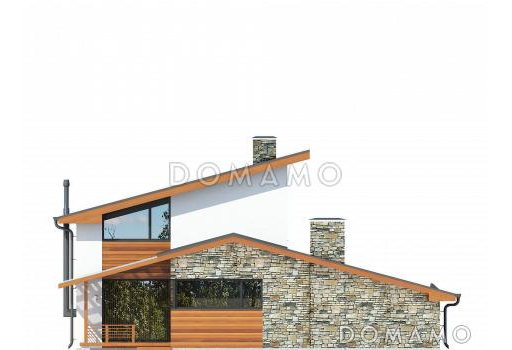 Проект дома из СИП панелей с навесом на две машины, крытой террасой, спальней на первом этаже, балконом / Фасад 3