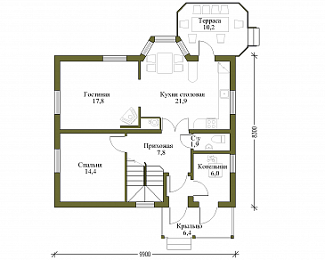 Проект коттеджа из газобетона с вальмовой крышей / План 1 этажа