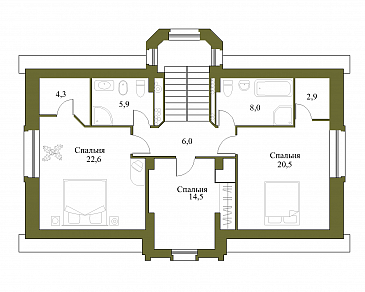 Проект просторного коттеджа с гаражом и сауной / План мансардного этажа