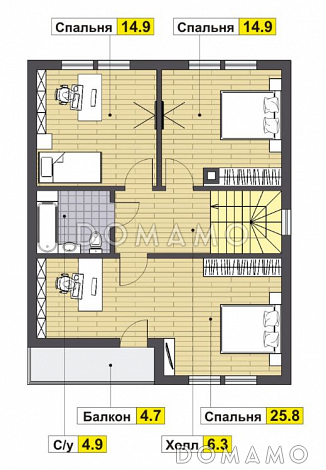 Проект дома с просторной террасой / План мансардного этажа