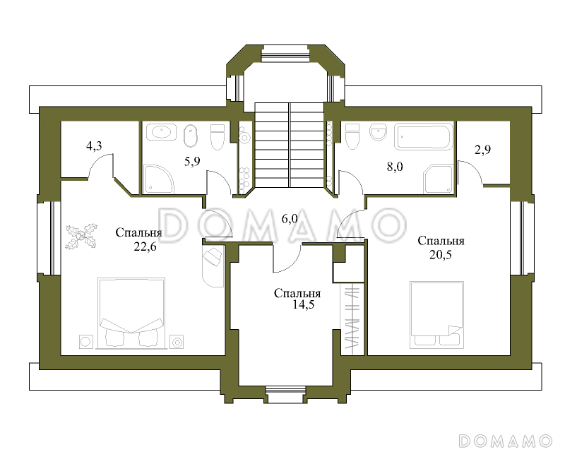 Проект просторного коттеджа с гаражом и сауной / План мансардного этажа