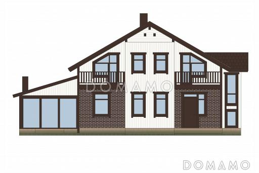 Проект каркасного дома с цокольным этажом и небольшим бассейном / Фасад 3