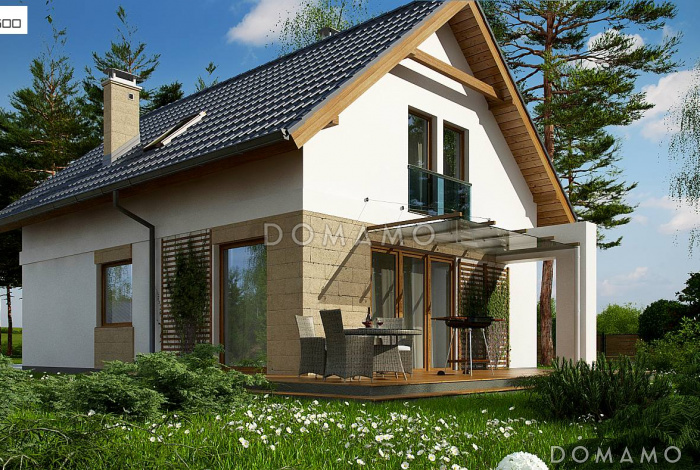 Проект одноэтажного мансардного дома из кирпича с кабинетом и балконом