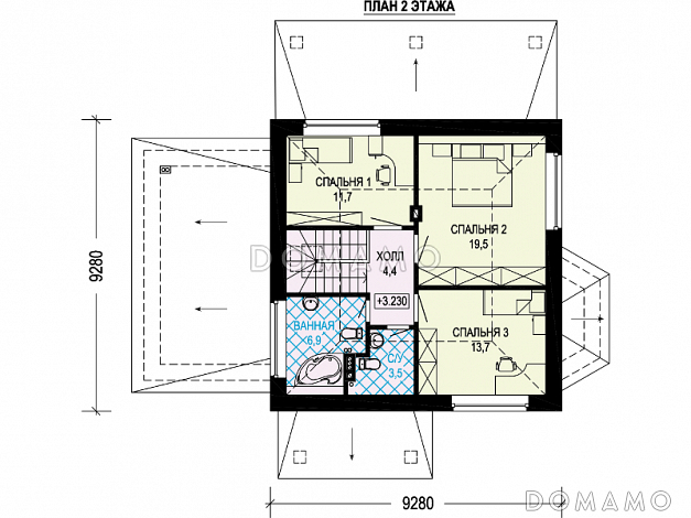 Проект дома из кирпича с гаражом, эркером в кухне, террасой / План мансардного этажа