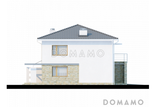 Проект просторного современного двухэтажного дома из кирпича, с пятью комнатами, гаражом и балконом / Фасад 4