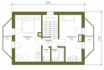 Проект небольшого загородного дома с двумя эркерами для постоянного проживания / План мансардного этажа