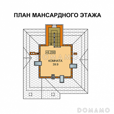 Проект дома с бильярдной, хамамом и большой террасой / План мансардного этажа