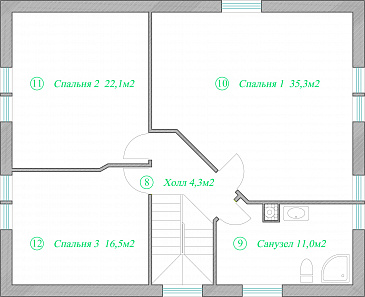 Проект увеличенного коттеджа в европейском стиле. / План мансардного этажа