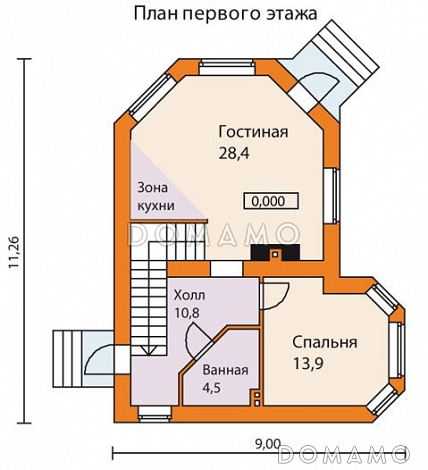 Проект небольшого дома с печным отоплением / План 1 этажа