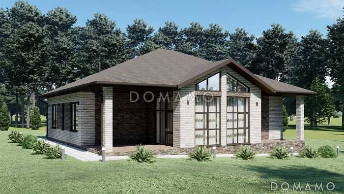 Проект одноэтажного дома со вторым светом для неровного участка S-152