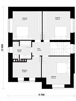 Проект современного двухэтажного дома с контрастной отделкой и застекленной верандой / План 2 этажа