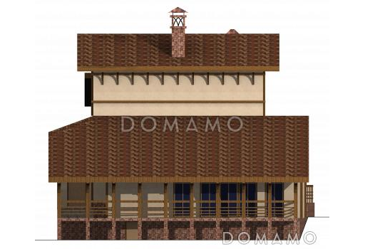 Проект двухэтажного коттеджа с мансардой, цоколем, бассейном и зимним садом / Фасад 3