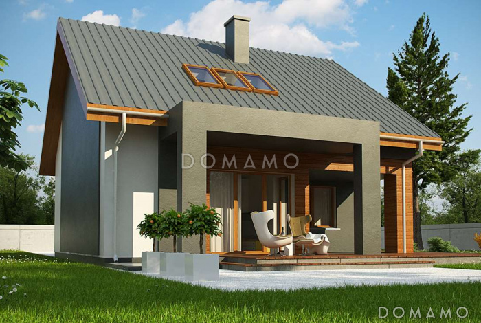 Проект одноэтажного мансардного дома из газобетона с дополнительной спальней на первом этаже 