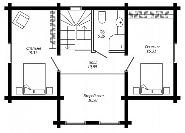 Проект компактного дома из клееного бруса / План мансардного этажа