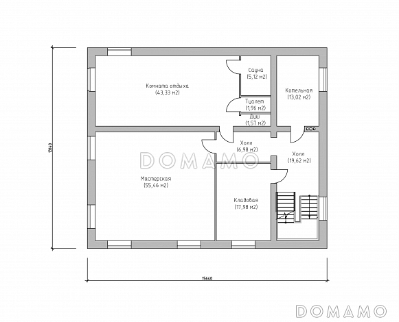 Проект большого современного дома из SIP панелей с цокольным этажом и навесом для двух автомобилей / План цокольного этажа
