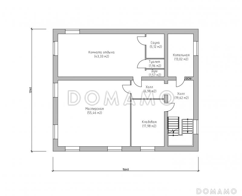Проект большого современного дома из SIP панелей с цокольным этажом и навесом для двух автомобилей / План цокольного этажа