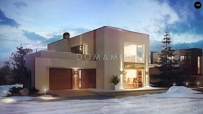 Проект двухэтажного дома из кирпича с тремя спальнями, гаражом и коммерческим помещением с отдельным входом