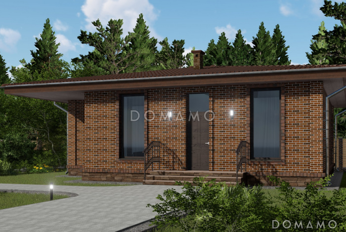 Проект одноэтажного дома с высокими окнами и просторной кухней-гостиной