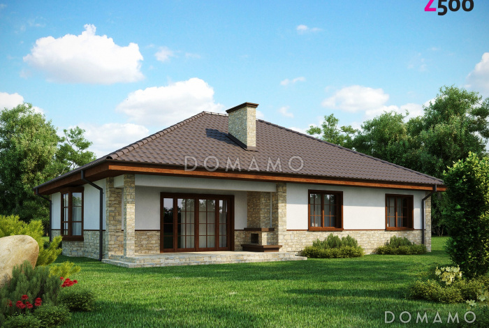 Проект одноэтажного дома из газобетона с мансардой и барбекю на террасе 