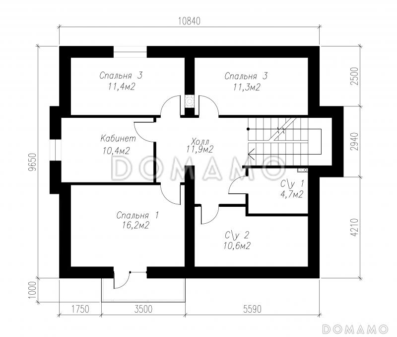 Проект просторного коттеджа в стиле кантри из СИП панелей / План мансардного этажа