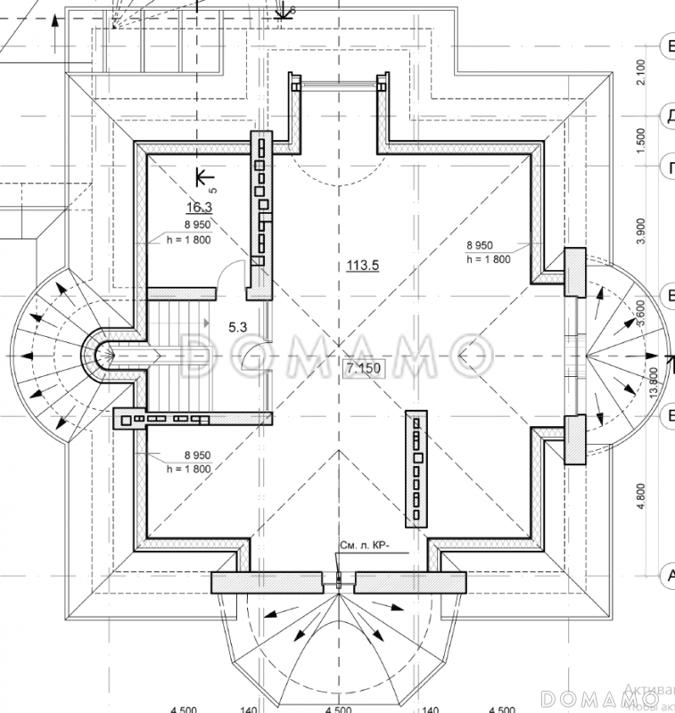 Проект коттеджа с двусветной гостиной, бассейном и зимним садом / План мансардного этажа