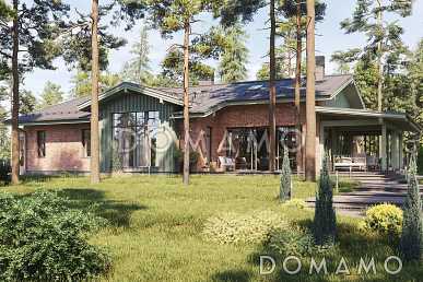 Проект современного дома с террасой и верандой, 3 спальнями, хамамом и навесом для автомобилей