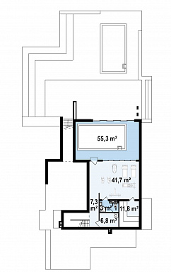 Проект красивого просторного двухэтажного коттеджа из кирпича с бассейном на цокольном этаже / План цокольного этажа