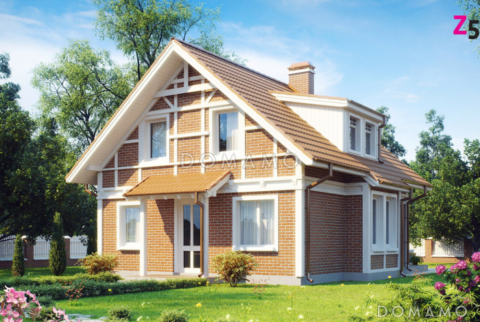 Проект одноэтажного мансардного дома из кирпича с тремя спальнями и кабинетом