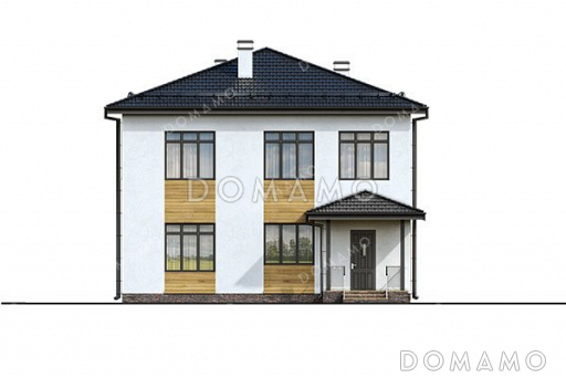 Проект двухэтажного дома с тремя спальнями и вальмовой крышей / Фасад 3