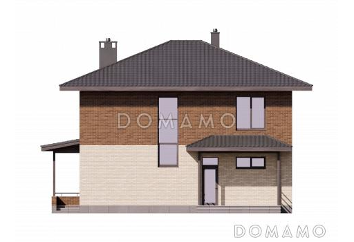 Проект кирпичного дома с кабинетом, 4 спальнями и крытой террасой / Фасад 1