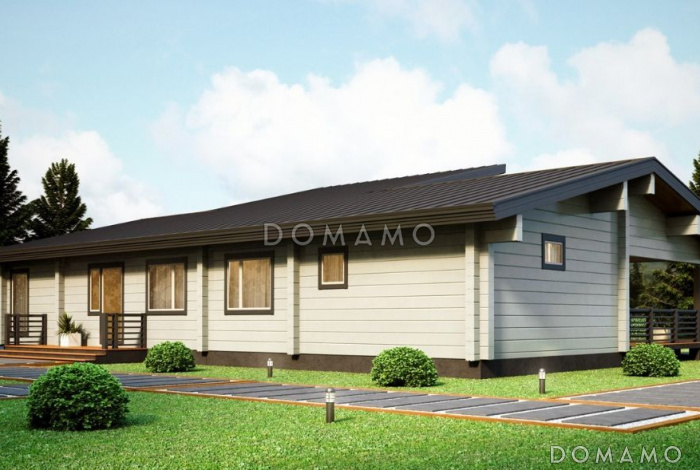 Проект дома из клееного бруса с сауной, хозяйской спальней, с отдельным гардеробом и санузлом