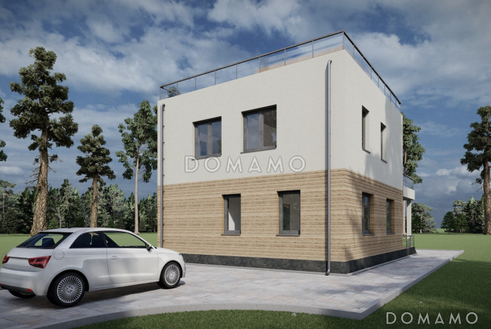 Проект двухэтажного дома с эксплуатируемой кровлей, 4 спальнями, кухней-гостиной и местами для хранения