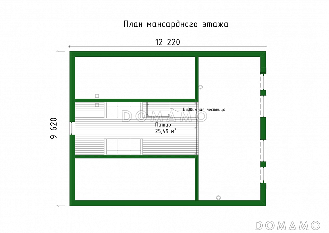 Проект каркасного дома с патио, мансардой и открытой террасой / План мансардного этажа