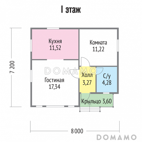 Проект  одноэтажного дома из клееного бруса с окнами в пол / План 1 этажа