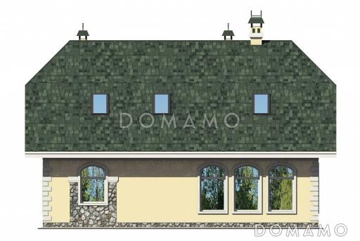 Проект уютного загородного дома с ажурным крыльцом под зеленой крышей / Фасад 2