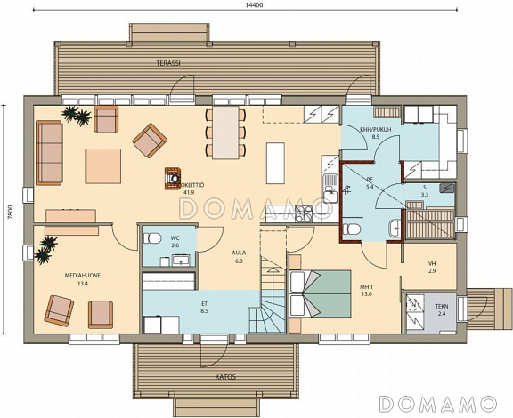 Проект каркасного дома с санузлом на мансардном этаже / План 1 этажа