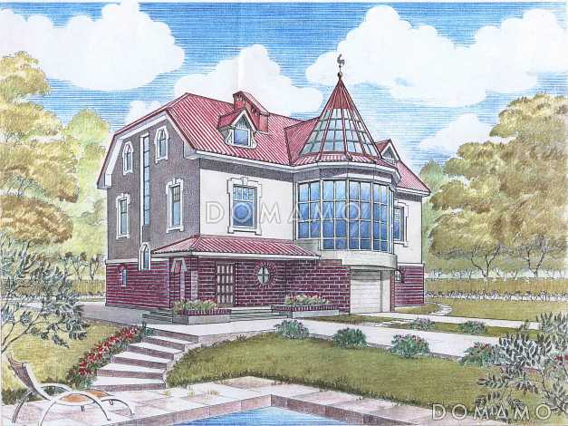 Проект коттеджа с гаражом и зимним садом