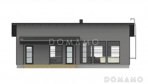 Проект современного одноэтажного каркасного дома с двумя небольшими спальнями / Фасад 1